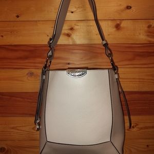Stunning Brighton leather bag. Gray &cream colored.  Never Use.